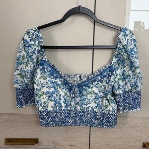 Floral Blue and White Women's Top